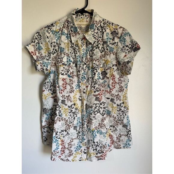 Aventura Womens 100%‎ Organic Cotton All Over Floral Print Button Shirt sz M - Picture 2 of 4